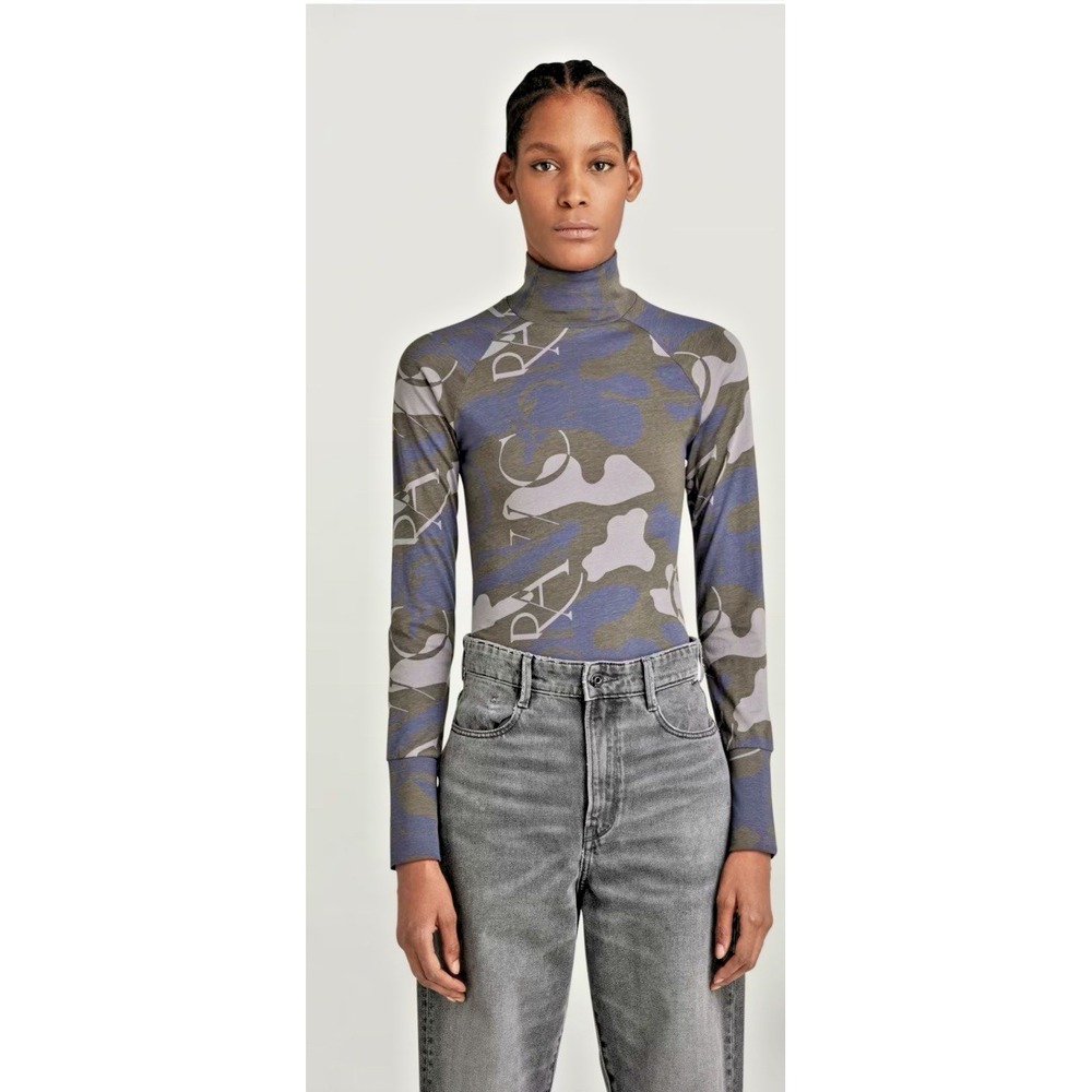 G-Star Raw Women Size Large Lecite AO Slim Turtle Neck Top Camouflage‎ Organic
